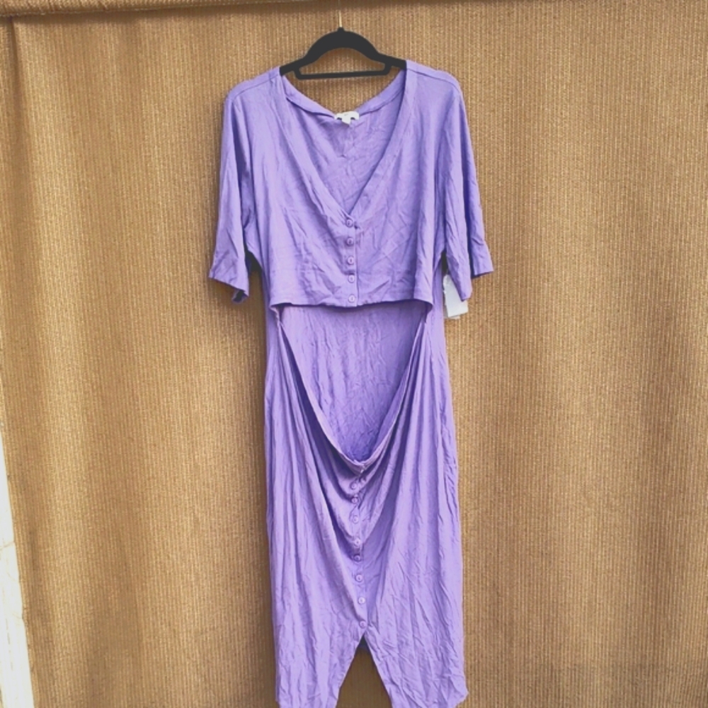BP Purple Ruched Asymmetrical Dress with V-Neck